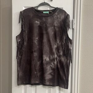 Fringe Detail Sleeveless Tee - Black